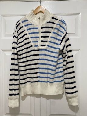 Striped Half-Zip white & Blue Women’s Sweater